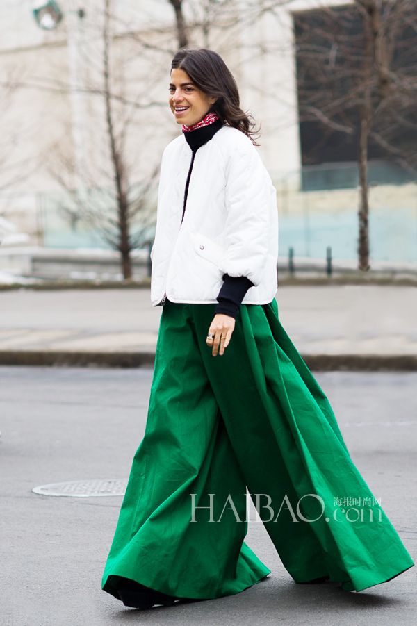 春色昭然 欧美型人街拍之初春绿色穿搭