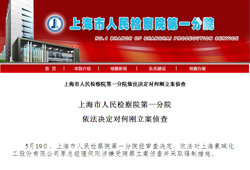 上海氯碱化工原总经理何刚被立案侦查