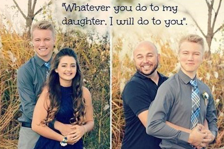 父亲 环抱女儿男友拍照 :希望他对女儿好一点-新